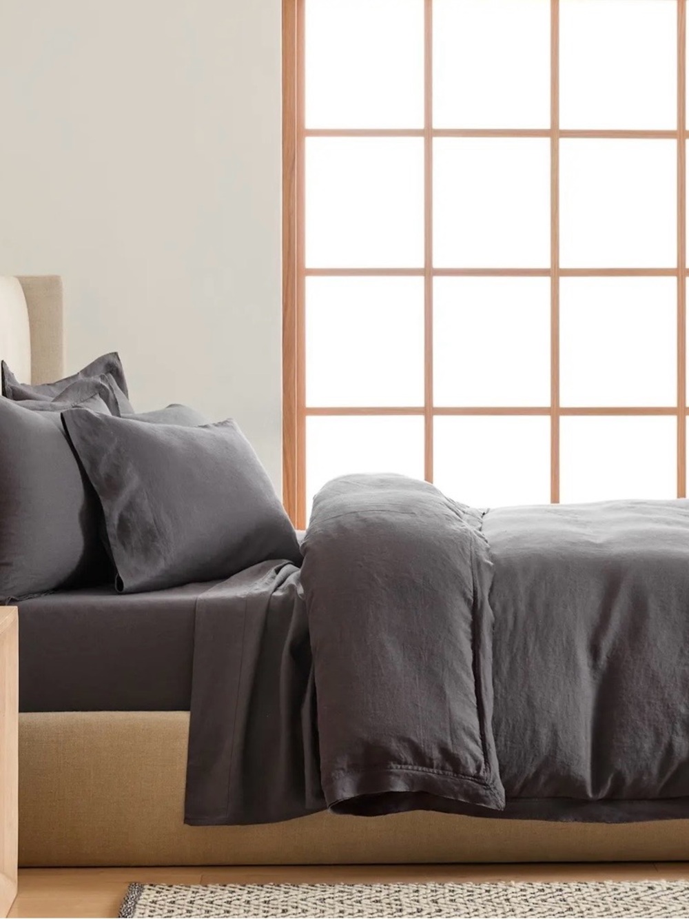 NWOT Quince European Linen Double Flange 3 Pc Duvet Cover Set, King/Cal-Charcoal